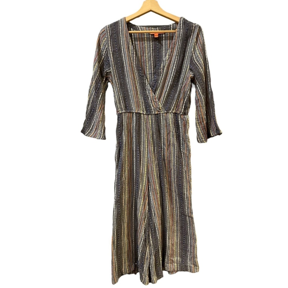 Chelsea & Violet Striped Wide Leg Jumpsuit Boho V-Neck Culotte Multi-Color Small